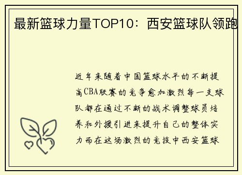 最新篮球力量TOP10：西安篮球队领跑